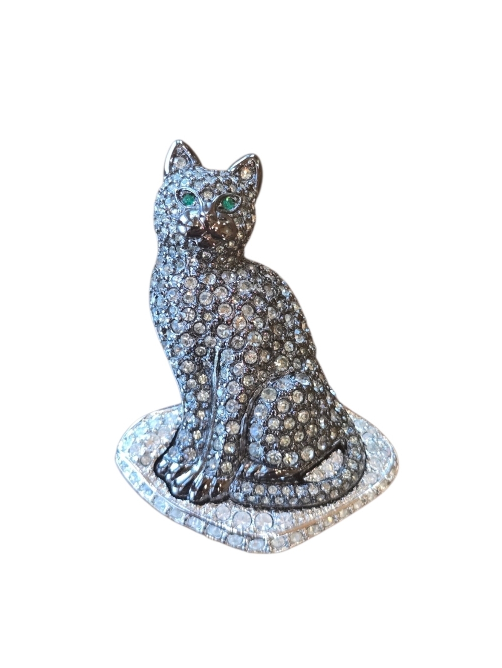 Swarovski Crystal Rare Cat On A Pillow Dark Silvertone Brooch Pin